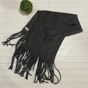 Lucky Brand Dark Charcoal Gray Long Fringe Soft Cozy Scarf Women’s One Size‎